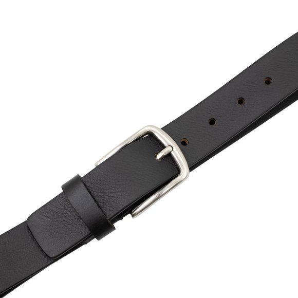 Genuine Leather Mens Black Casual Jeans Belts with Heavy Silver Buckle - Picture 3 of 5